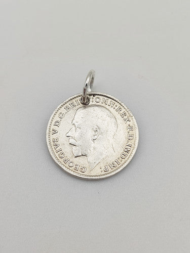 Antique 1919 Silver Three Pence Coin Charm CA17-95