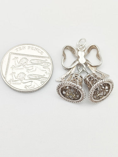 Vintage 925 Sterling Silver Bells Charm CA17-59