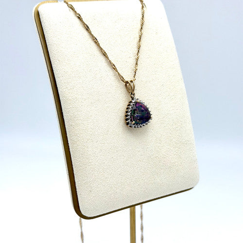 Vintage 9ct Yellow Gold Diamond & Mystic Topaz Necklace PG76