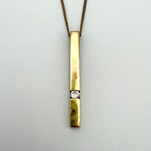 Vintage 9ct Yellow Gold CZ Set Bar Necklace PG55