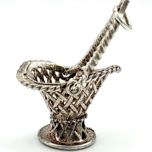 Vintage 925 Sterling Silver Wicker Basket Charm CA26-25
