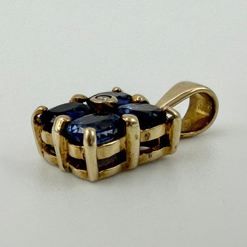 Vintage 9ct Yellow Gold Sapphire Diamond Pendant PG18