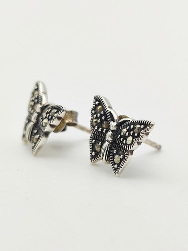 Vintage 925 Sterling Silver Butterfly Stud Earrings PAT25