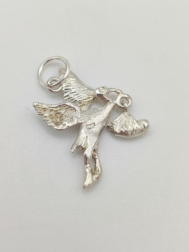 Vintage 925 Sterling Silver Stork & Baby Charm CA17-42