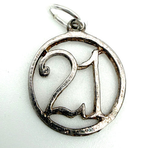 Vintage 925 Sterling Silver Number 21 Charm CA27-2