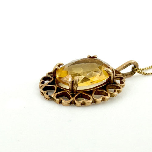 Vintage 9ct Yellow Gold Citrine Heart Necklace PG77