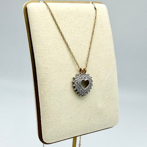 Vintage 9ct Gold & Diamond Heart Necklace PG80