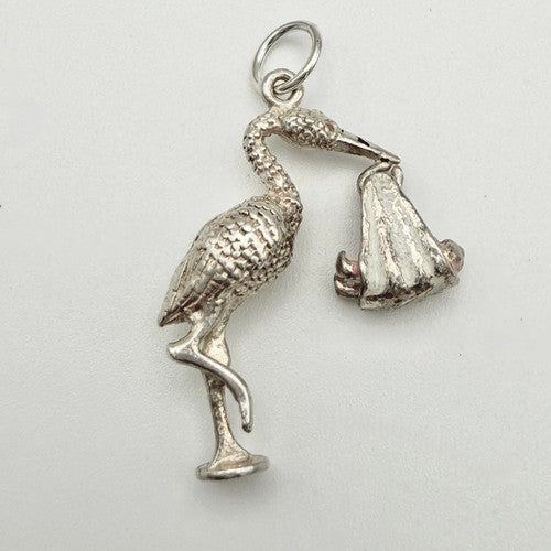 Vintage 925 Sterling Silver Stork & Baby Charm CA21-43