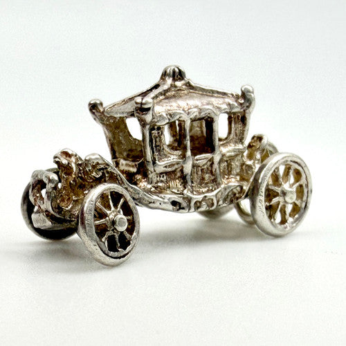 Vintage 925 Sterling Silver Horse Drawn Carriage Charm CA28-15