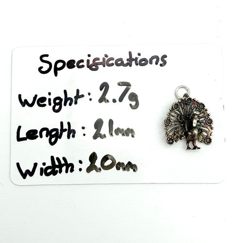 Vintage 925 Sterling Silver Peacock Charm CA26-31