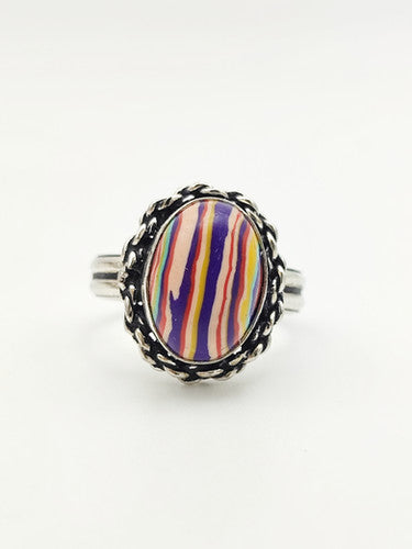 Vintage 925 Sterling Silver Rainbow Calsilica Ring PAT14