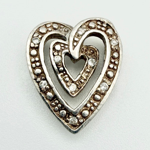 Vintage 925 Sterling Silver CZ Heart Slider Pendant Charm PAT110