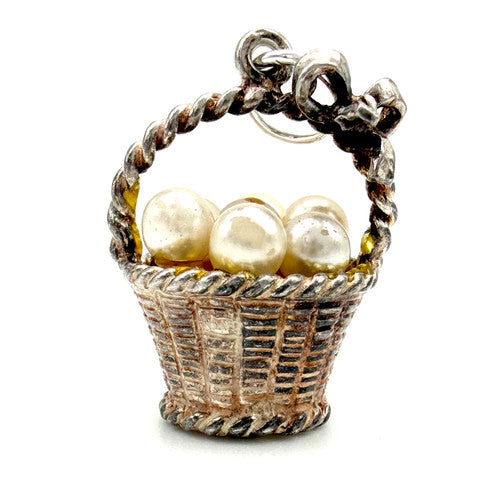 Vintage 925 Sterling Silver Basket of Pearls Charm CA27-51