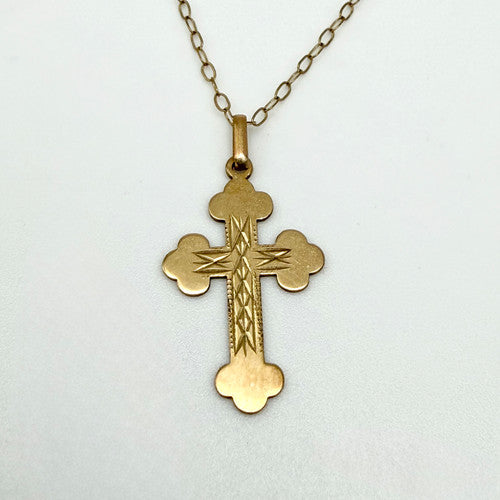 Vintage 9ct Yellow Gold Engraved Cross Necklace PG68