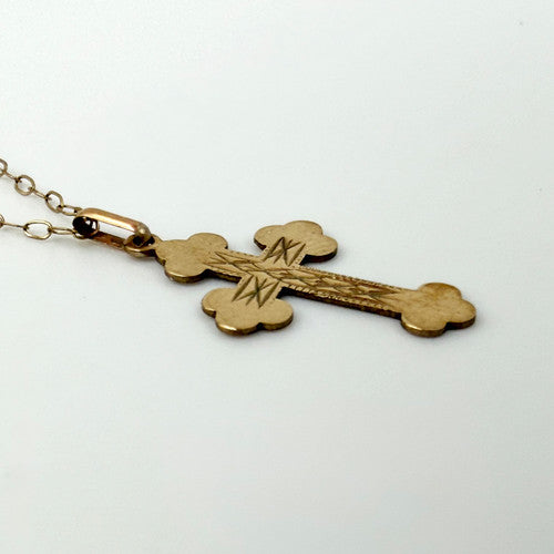 Vintage 9ct Yellow Gold Engraved Cross Necklace PG68