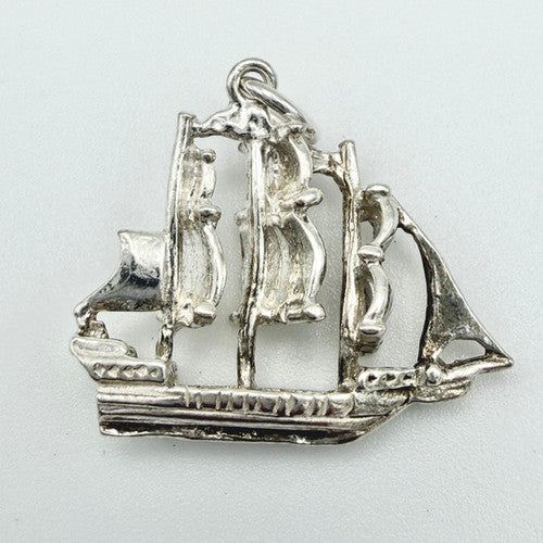 Vintage 925 Sterling Silver Pirate Ship Charm CA24-57