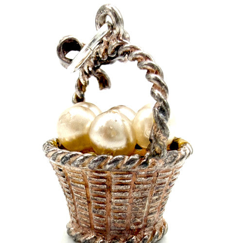Vintage 925 Sterling Silver Basket of Pearls Charm CA27-51