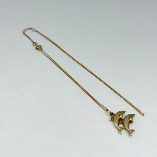 Vintage 9ct Yellow Gold Double Dolphin Necklace PG83