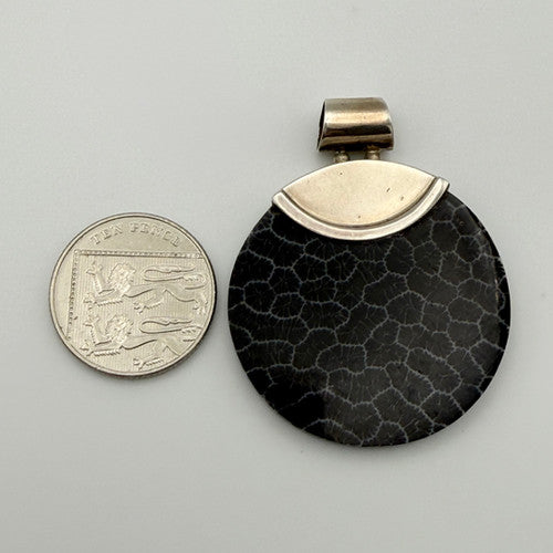 Vintage 925 Sterling Silver Fossilised Coral Pendant PAT130