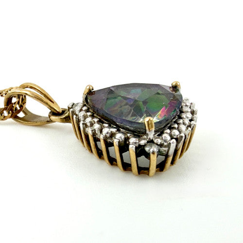 Vintage 9ct Yellow Gold Diamond & Mystic Topaz Necklace PG76