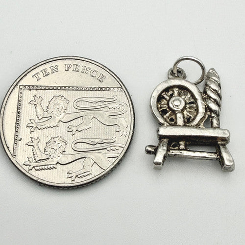 Vintage 925 Sterling Silver Spinning Wheel Charm CA21-48
