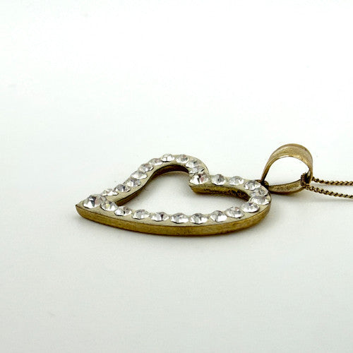 Vintage 9ct Yellow Gold Crystal Heart Necklace PG63