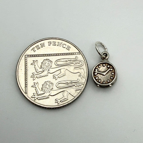Vintage 925 Sterling Silver Clock Charm CA19-72
