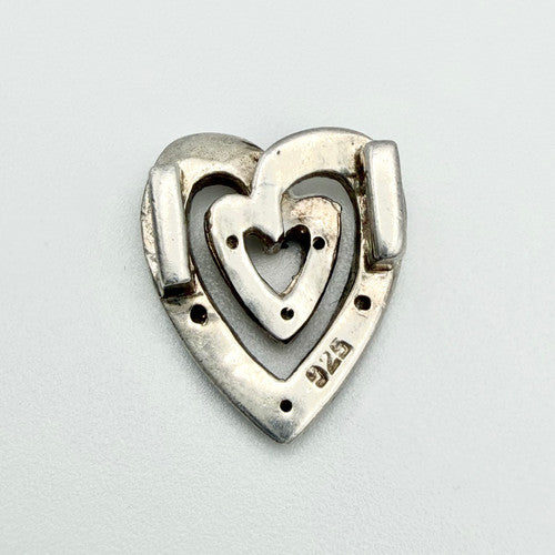 Vintage 925 Sterling Silver CZ Heart Slider Pendant Charm PAT110