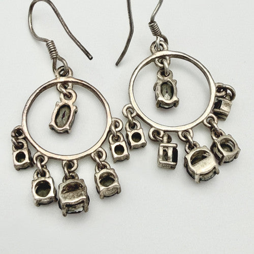 Vintage 925 Sterling Silver CZ Dangle Drop Earrings PAT140