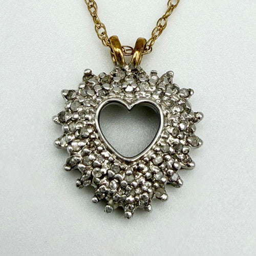 Vintage 9ct Gold & Diamond Heart Necklace PG80