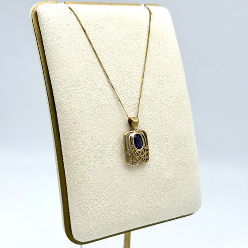 Vintage 9ct Yellow Gold Amethyst Filigree Necklace PG64