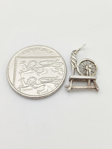 Vintage 925 Sterling Silver Spinning Wheel Charm CA17-55