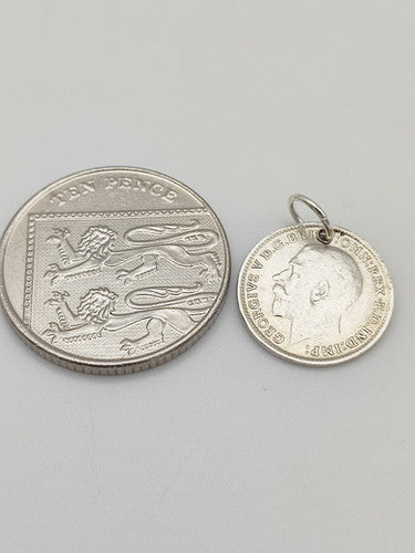 Antique 1919 Silver Three Pence Coin Charm CA17-95