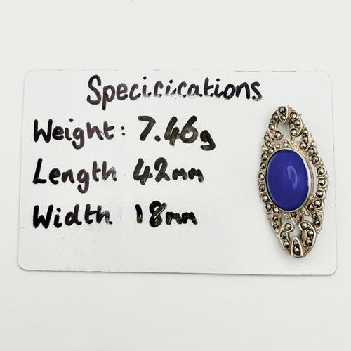 Vintage 925 Sterling Silver Marcasite & Glass Brooch PAT109