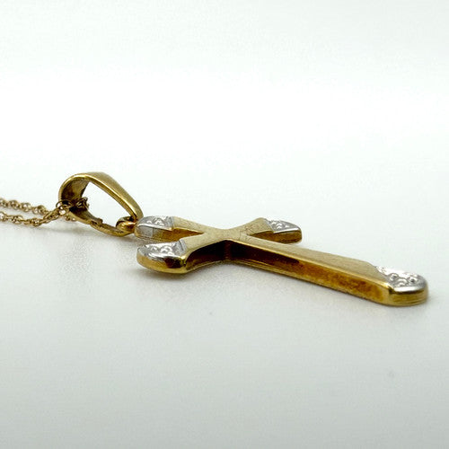 Vintage 9ct Yellow & White Gold Holy Cross Necklace PG56