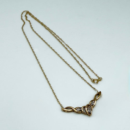 Vintage 9ct Yellow Gold Diamond Wishbone Necklace PG73