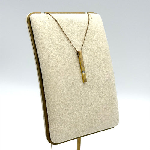 Vintage 9ct Yellow Gold CZ Set Bar Necklace PG55