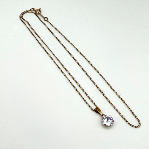 Vintage 9ct Yellow Gold Lilac CZ Necklace PG79