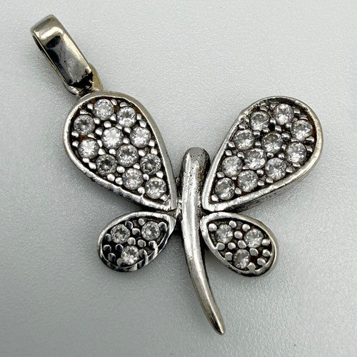 Vintage 14ct White Gold CZ Butterfly Pendant PG11