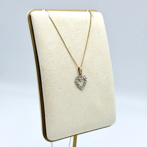 Vintage 9ct Yellow Gold CZ Heart Necklace PG92