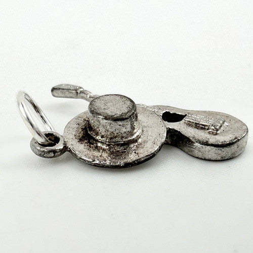 Vintage 925 Sterling Silver Musician Hat Guitar Charm CA29-9
