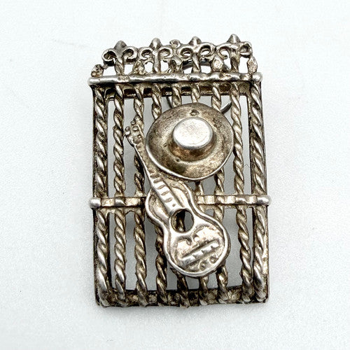 Vintage 925 Sterling Silver Musician Hat Guitar Charm CA29-5