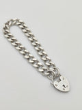 Vintage 925 Sterling Silver Flat Curb Link Padlock Bracelet Bracelets-4
