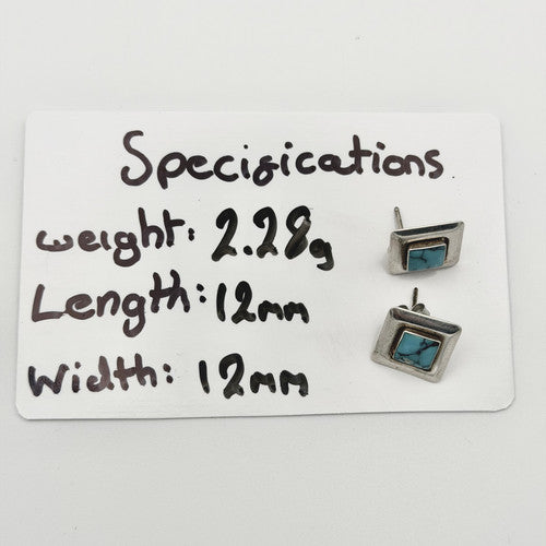 Vintage 925 Sterling Silver Turquoise Square Stud Earrings PAT139