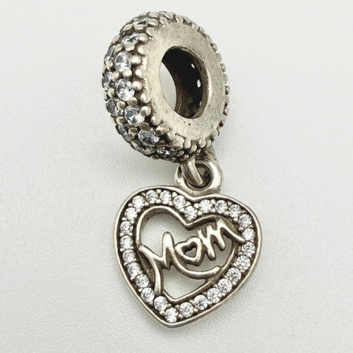 Vintage 925 Sterling Silver Mom Heart Charm CA22-26
