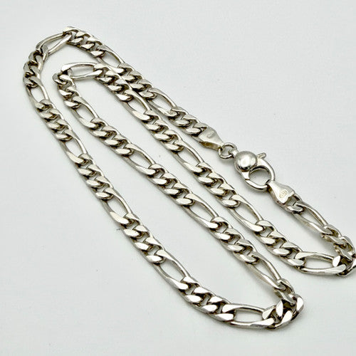 Vintage 925 Sterling Silver Figaro Link Chain Necklace PAT123
