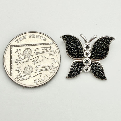 Vintage 925 Sterling Silver Black Stone Butterfly Pendant Charm PAT111