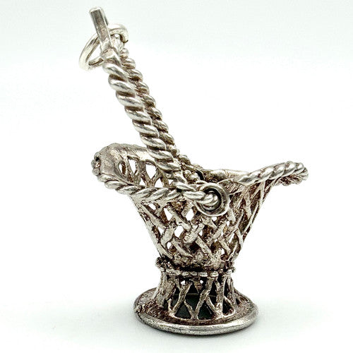 Vintage 925 Sterling Silver Wicker Basket Charm CA26-25