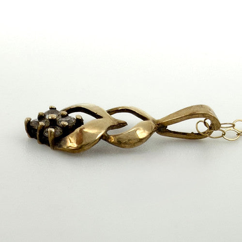 Vintage 9ct Yellow Gold Floral CZ Necklace PG54