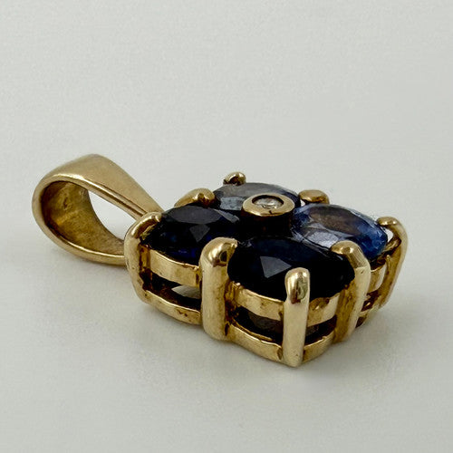 Vintage 9ct Yellow Gold Sapphire Diamond Pendant PG18